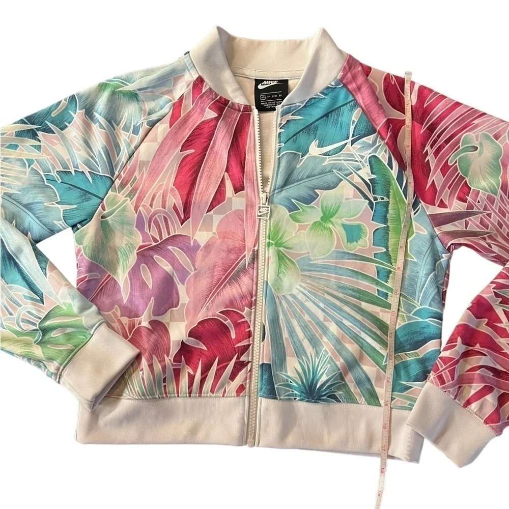 NIKE WOMEN’S COLORFUL TROPICAL ZIPPERED ATHLETIC JACKET SIZE XS